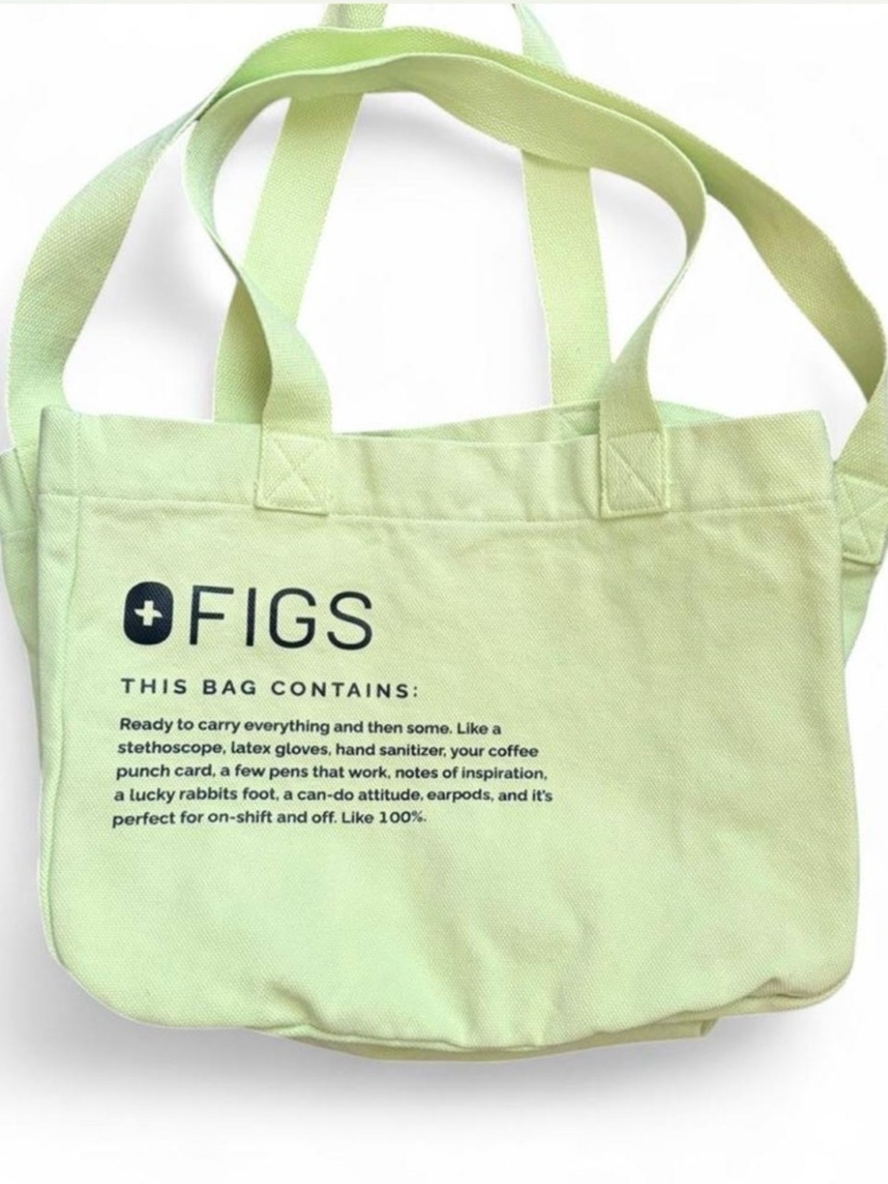 FIGS HTF lime green sturdy canvas tote bag. Cool size, super roomy! EUC! Clean!